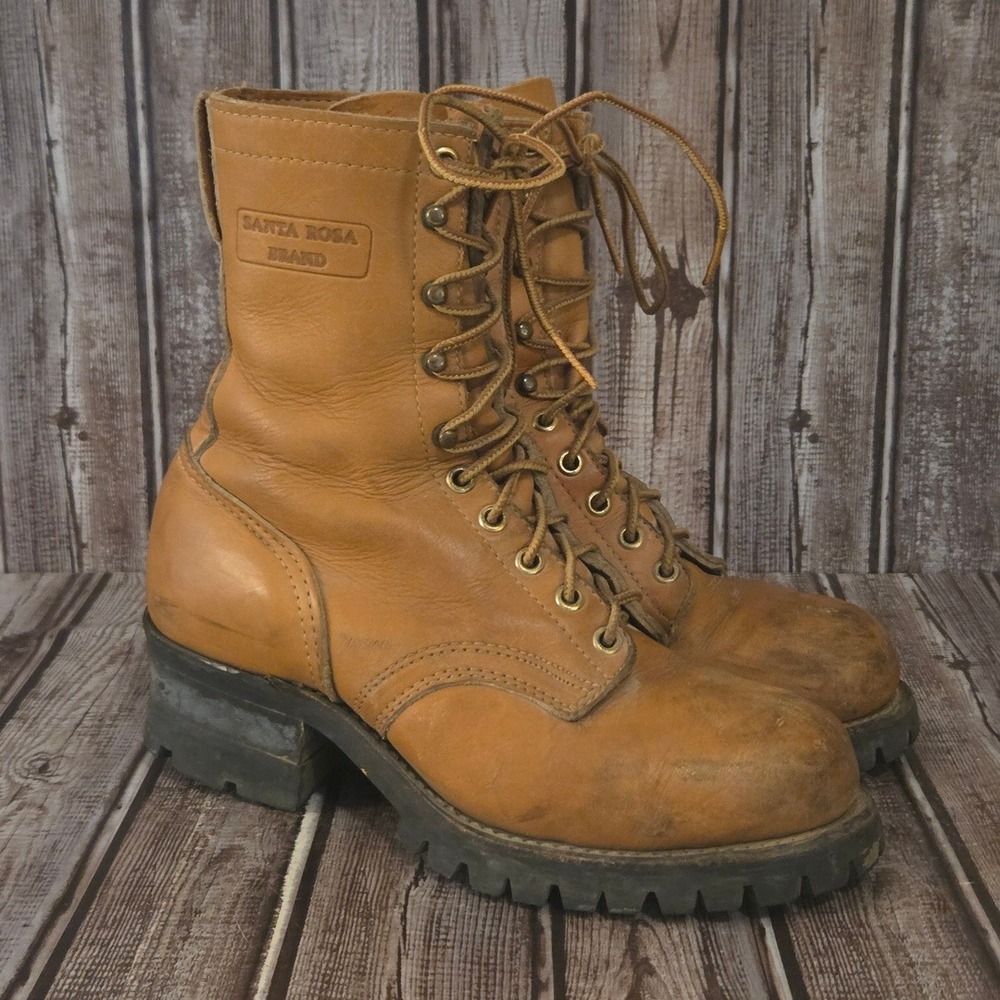 Sz 6.5 E Mens Santa Rosa Brand Logger Brown Leather Steel Toe Vibram Sole Boots